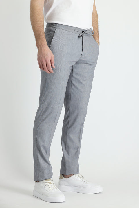Medium Gray 8-Drop Muscle Fit Long Athletic Cut Suit with Elasticated Waist and Drawstring