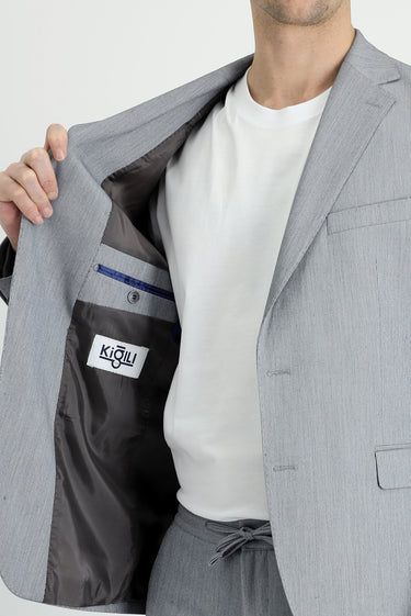Orta Füme Slim Fit Dar Kesim Beli Lastikli İpli Takım Elbise