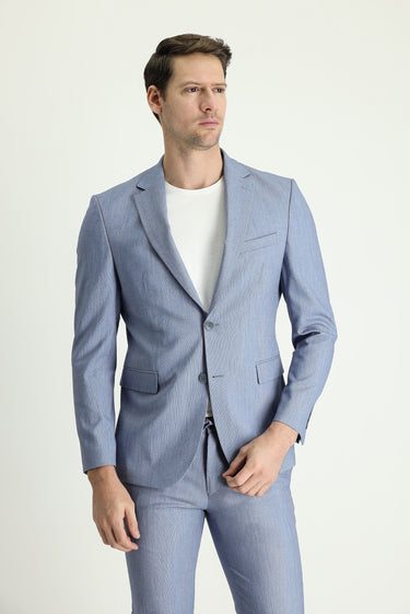 Açık Lacivert Slim Fit Dar Kesim Beli Lastikli İpli Takım Elbise