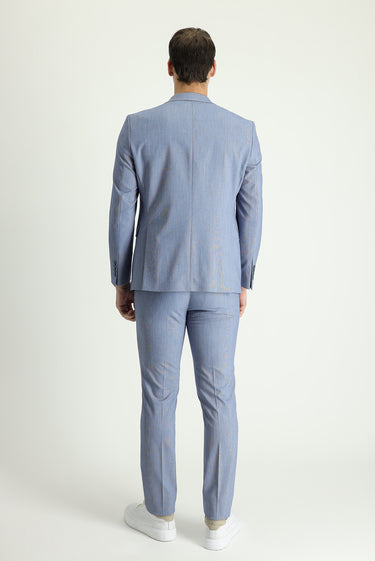 Açık Lacivert Slim Fit Dar Kesim Beli Lastikli İpli Takım Elbise