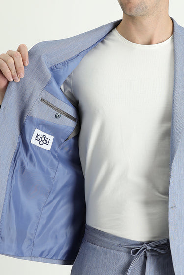 Açık Lacivert Slim Fit Dar Kesim Beli Lastikli İpli Takım Elbise
