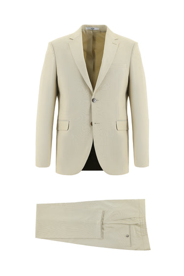 Açık Bej Slim Fit Dar Kesim Beli Lastikli İpli Takım Elbise