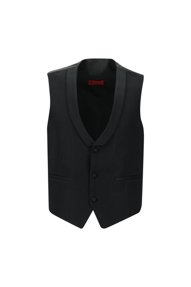 Siyah Slim Fit Dar Kesim Mono Yaka Yelekli Smokin & Damatlık