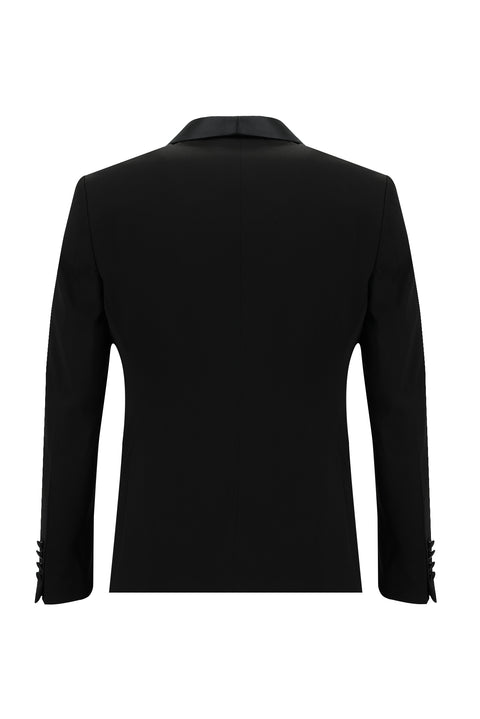 Siyah 7 Drop Slim Fit Dar Kesim Şal Yaka Yelekli Smokin & Damatlık
