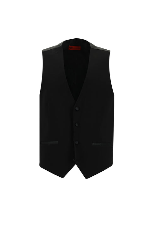 Siyah 7 Drop Slim Fit Dar Kesim Şal Yaka Yelekli Smokin & Damatlık