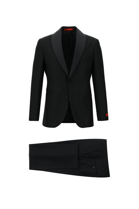 Black 7 Drop Slim Fit Narrow Cut Shawl Collar Tuxedo & Groom Suit