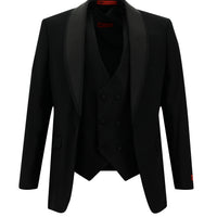 Siyah 7 Drop Slim Fit Dar Kesim Şal Yaka Yelekli Smokin & Damatlık