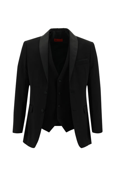 Black 7 Drop Slim Fit Narrow Cut Shawl Collar Vest Tuxedo & Groom Suit