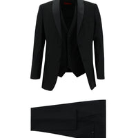 Siyah Slim Fit Dar Kesim Şal Yaka Yelekli Smokin & Damatlık