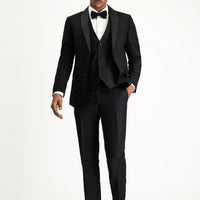 Black 7 Drop Slim Fit Narrow Cut Shawl Collar Vest Tuxedo & Groom Suit