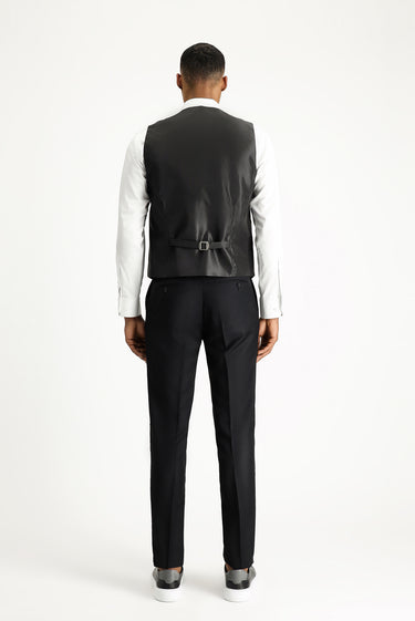 Siyah Slim Fit Dar Kesim Şal Yaka Yelekli Smokin & Damatlık