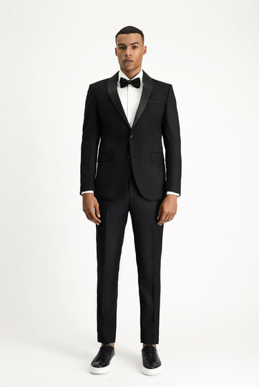 Siyah Slim Fit Dar Kesim Şal Yaka Yelekli Smokin & Damatlık