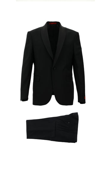 Siyah Slim Fit Dar Kesim Şal Yaka Yünlü Smokin & Damatlık