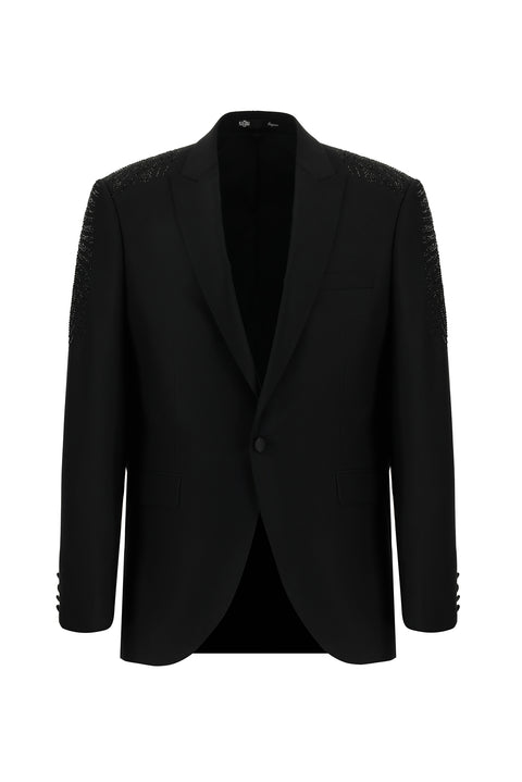 Black 7 Drop Slim Fit Narrow Cut Pointed Collar Tuxedo & Groom Suit