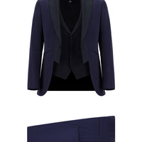 Mavi Slim Fit Dar Kesim Mono Yaka Yelekli Smokin & Damatlık