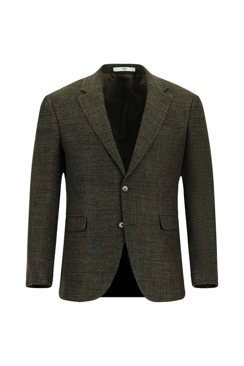 Orta Haki 7 Drop Slim Fit Dar Kesim Yünlü Desenli Kombinli Takım Elbise