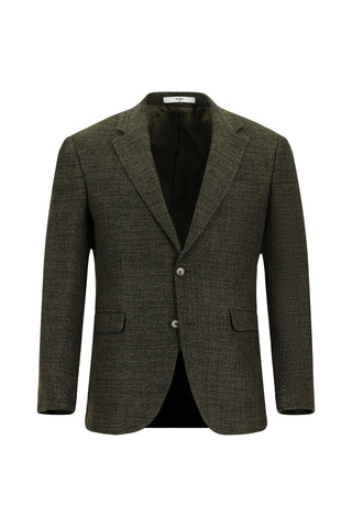 Orta Haki 7 Drop Slim Fit Dar Kesim Yünlü Desenli Kombinli Takım Elbise