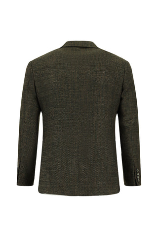 Orta Haki 7 Drop Slim Fit Dar Kesim Yünlü Desenli Kombinli Takım Elbise