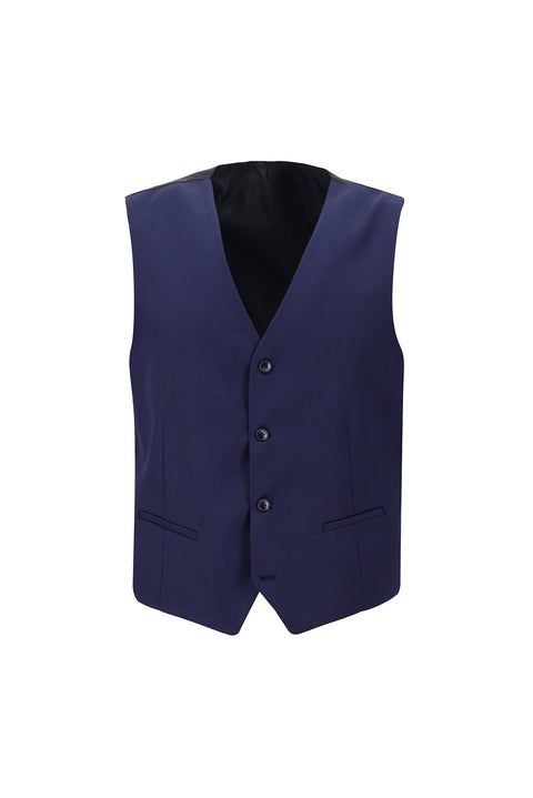 Orta Lacivert 7 Drop Slim Fit Dar Kesim Beli Lastikli İpli Kombinli Yelekli Takım Elbise