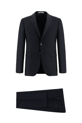 Koyu Lacivert 7 Drop Slim Fit Dar Kesim Desenli Kombinli Takım Elbise