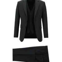Koyu Antrasit 7 Drop Slim Fit Dar Kesim Kombinli Yelekli Takım Elbise