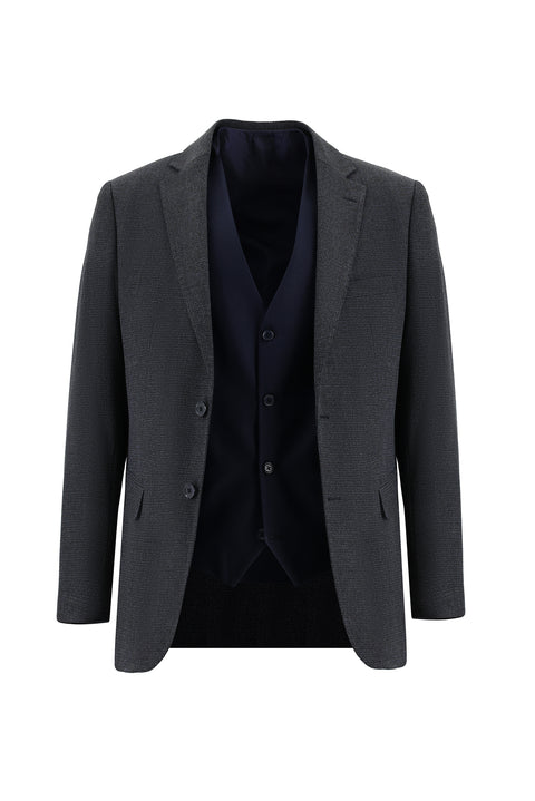 Koyu Lacivert 6 Drop Regular Fit Standart Kesim Kombinli Yelekli Takım Elbise