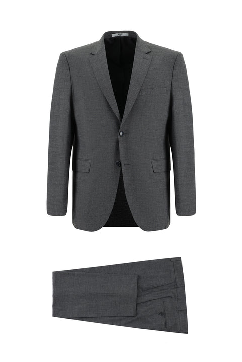 Orta Gri 7 Drop Slim Fit Dar Kesim Desenli Takım Elbise