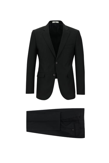 Siyah Slim Fit Dar Kesim Klasik Desenli Takım Elbise