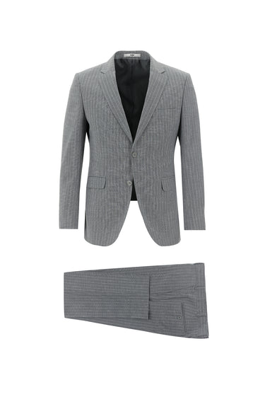 Orta Gri Slim Fit Dar Kesim Klasik Desenli Takım Elbise