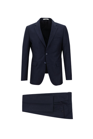 Koyu Lacivert Slim Fit Dar Kesim Klasik Desenli Takım Elbise