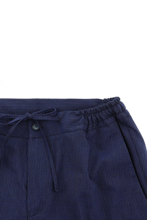 Orta Lacivert 7 Drop Slim Fit Dar Kesim Beli Lastikli İpli Çizgili Takım Elbise
