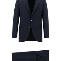 Koyu Lacivert 7 Drop Slim Fit Dar Kesim Yünlü Çizgili Takım Elbise