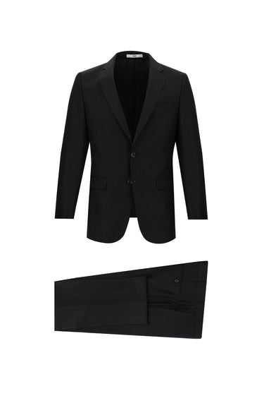 Siyah Regular Fit Kareli Takım Elbise
