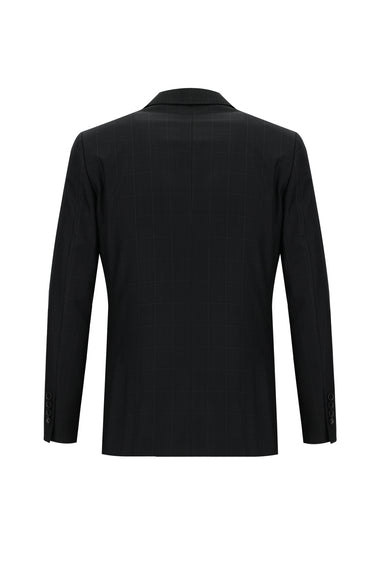 Siyah Regular Fit Kareli Takım Elbise