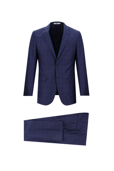 Açık Lacivert Regular Fit Kareli Takım Elbise