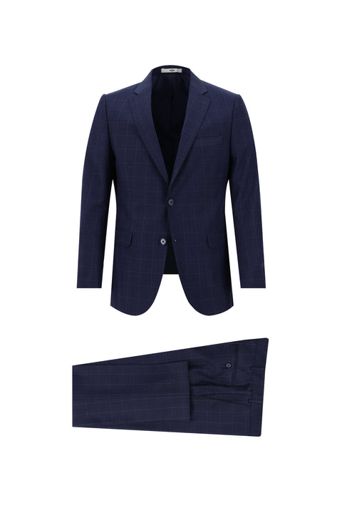 Orta Lacivert 6 Drop Regular Fit Standart Kesim Kareli Takım Elbise