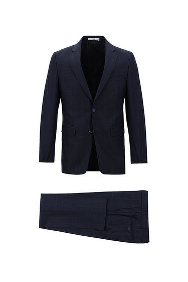 Koyu Lacivert Regular Fit Kareli Takım Elbise