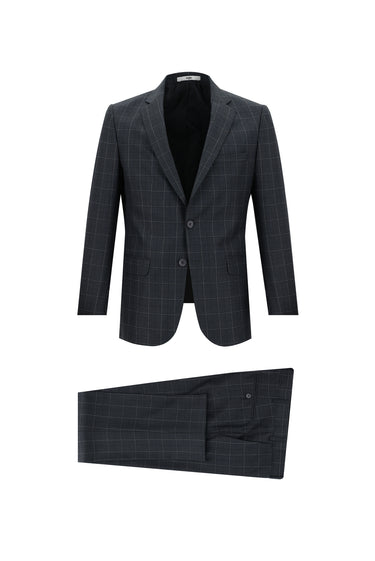 Koyu Antrasit Regular Fit Kareli Takım Elbise