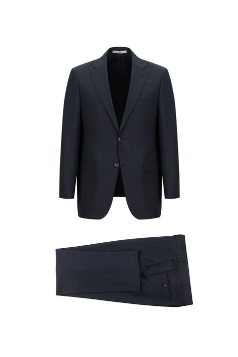 Koyu Lacivert 4 Drop Relaxed Fit Rahat Kesim Ekose Takım Elbise