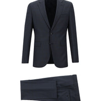 Koyu Lacivert Slim Fit Dar Kesim Klasik Ekose Takım Elbise