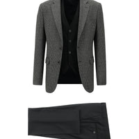 Siyah 7 Drop Slim Fit Dar Kesim Kombinli Yelekli Takım Elbise
