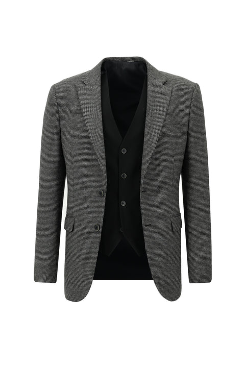 Siyah 7 Drop Slim Fit Dar Kesim Kombinli Yelekli Takım Elbise