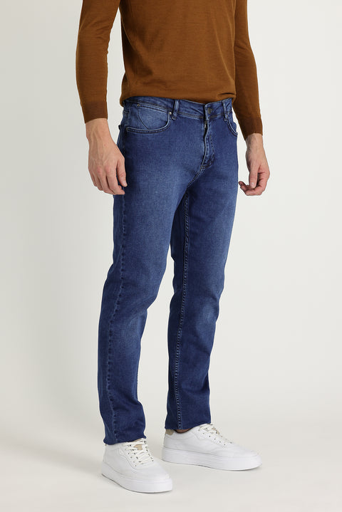 Orta Lacivert Regular Fit Standart Kesim Likralı Denim Pantolon