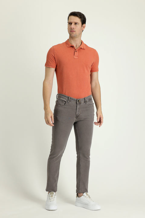 Orta Gri Slim Fit Dar Kesim Likralı Denim Pantolon