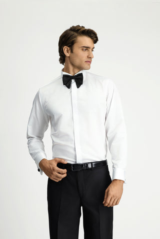 Beyaz Ata Yaka Slim Fit Dar Kesim Pamuk Gömlek