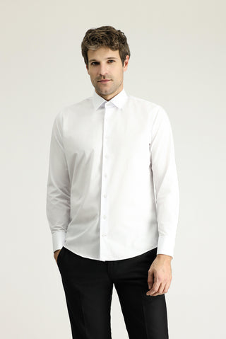 Beyaz Uzun Kol Slim Fit Dar Kesim Klasik Manşetli Pamuk Gömlek