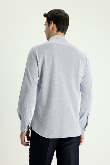 Koyu Mavi  Uzun Kol Slim Fit Dar Kesim Desenli Örme Pamuk Gömlek