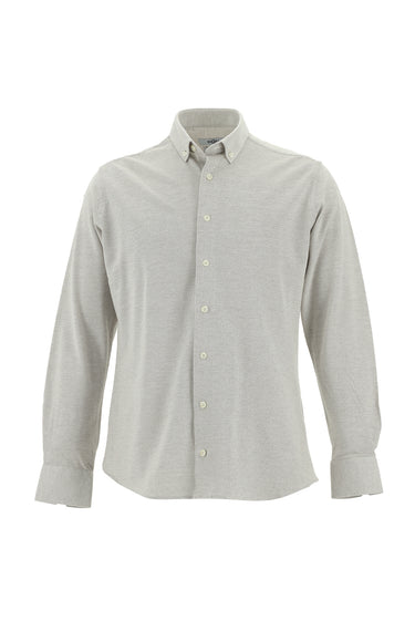 Açık Bej Uzun Kol Slim Fit Dar Kesim Desenli Örme Pamuk Gömlek