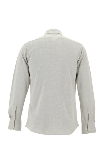 Açık Bej Uzun Kol Slim Fit Dar Kesim Desenli Örme Pamuk Gömlek