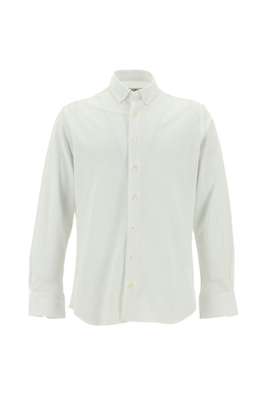 Beyaz Uzun Kol Slim Fit Dar Kesim Desenli Örme Pamuk Gömlek